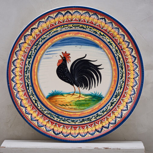 Black Rooster Plate with Geometric frame - 35 cm