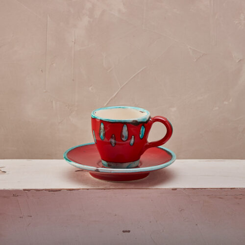 Red Coffee cup with saucer