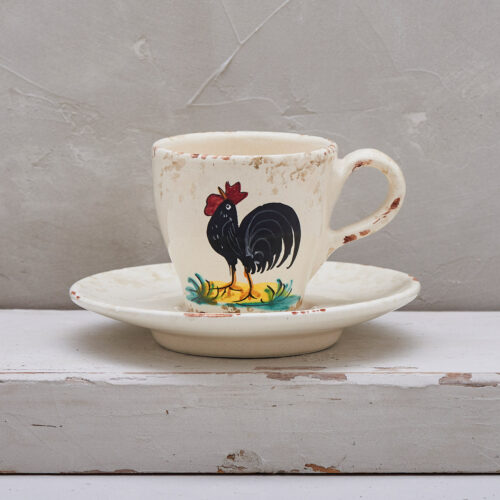 Black Rooster Coffee cup with saucer